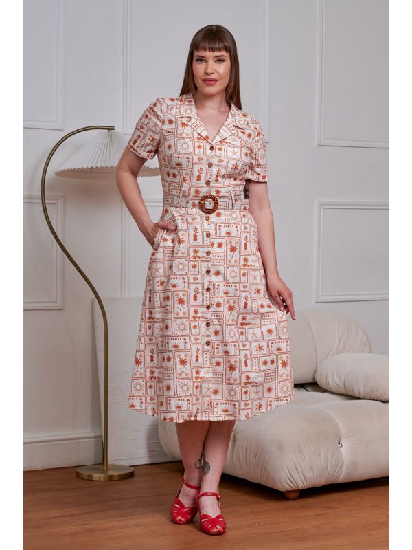 Banned Retro 40s Kate Tonal Tropic Dress-Brown
