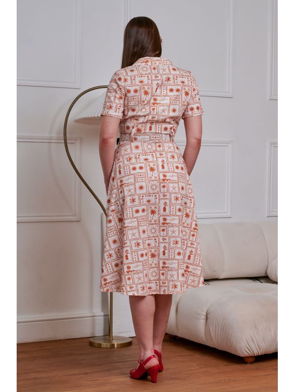 Banned Retro 40s Kate Tonal Tropic Dress-Brown