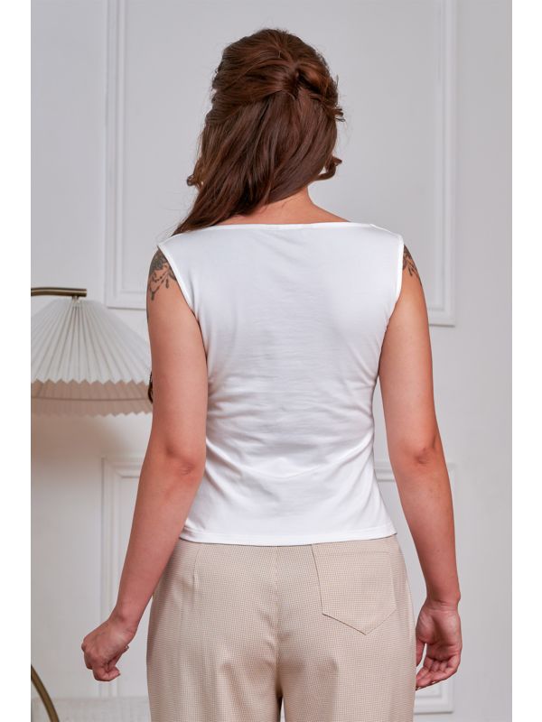Vintage-Inspired 1950s Sleeveless Twist-Front Top-OffWhite