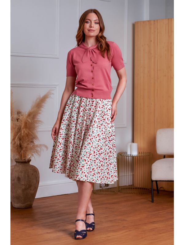 1950's Banned Retro Cary Cherry Skirt-Cream