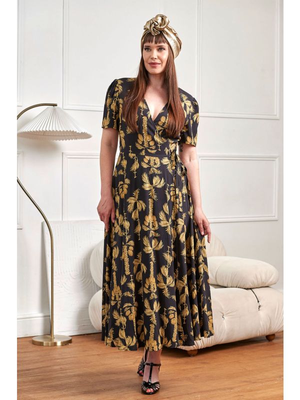 Banned Retro 40s Carol Golden Hour Wrap Midi Dress-Black