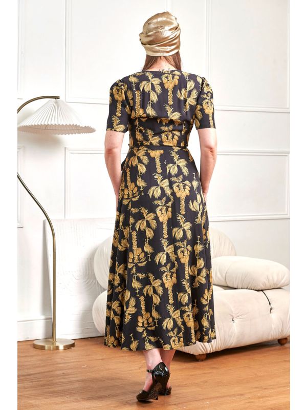 Banned Retro 40s Carol Golden Hour Wrap Midi Dress-Black