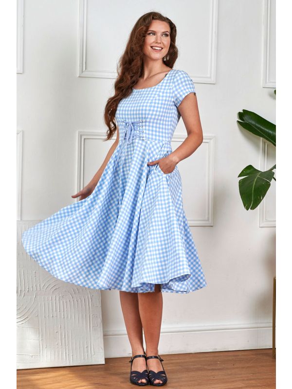 Banned Retro 50s Lola Gingham Swing Dress-Blue