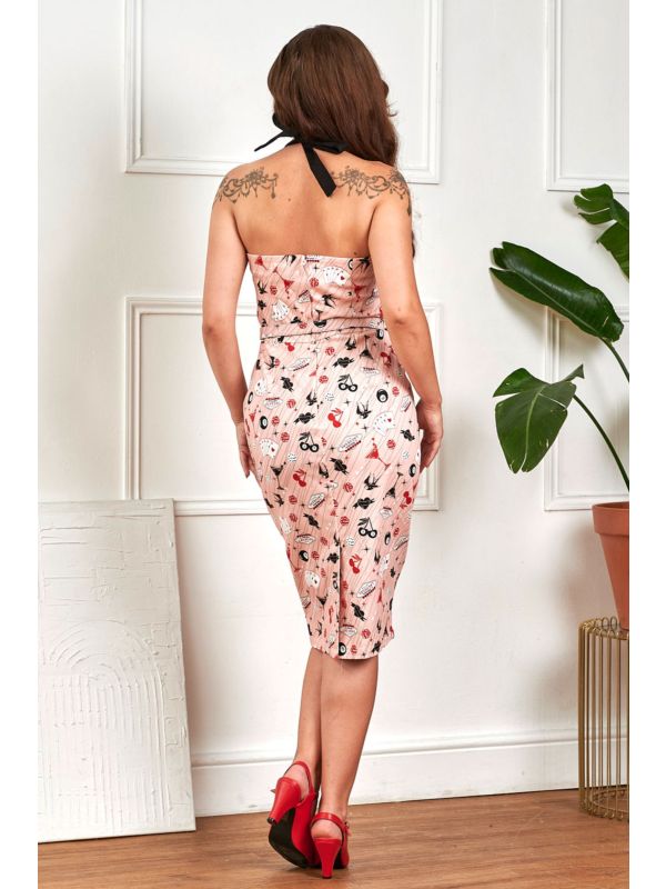 Banned Retro 50s Rhona Viva Las Vegas Pencil Dress-Pink