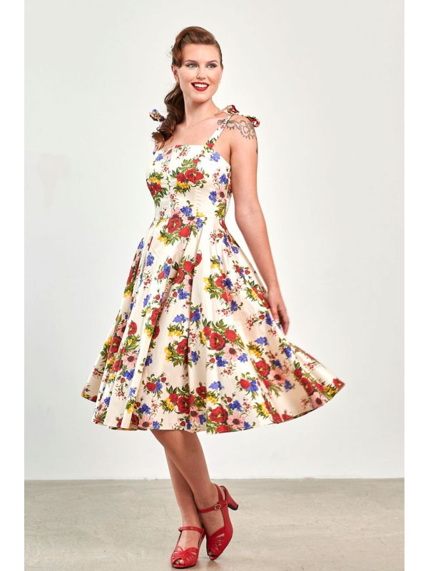 Banned Retro 50s Angelica Corset Floral Swing Dress-Cream