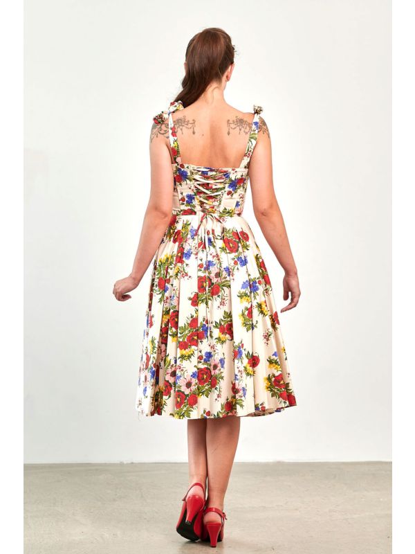 Banned Retro 50s Angelica Corset Floral Swing Dress-Cream