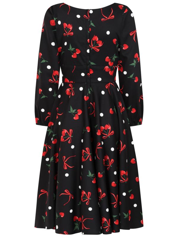 Banned Retro 50s Mina Cherries And Bows Swing Full Circle Dress-Black