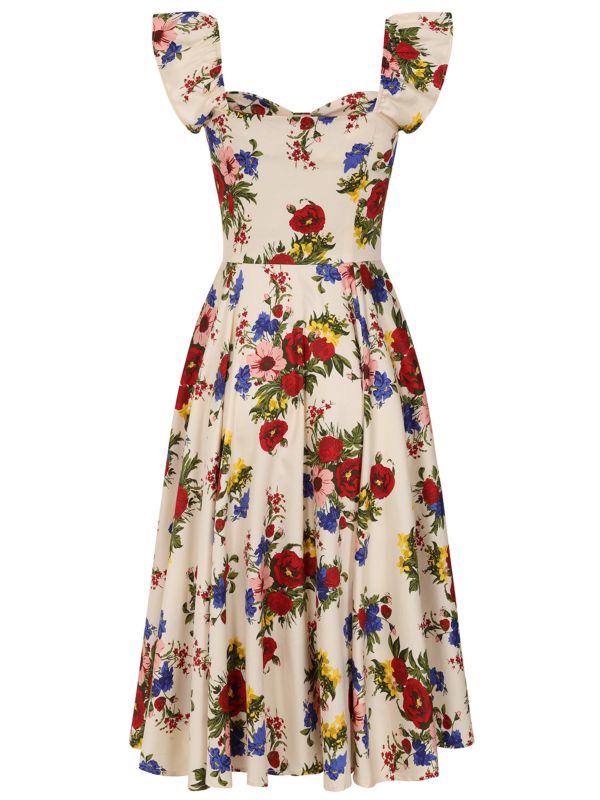 Banned Retro 50s Sophie Floral Serenade Swing Dress-Cream