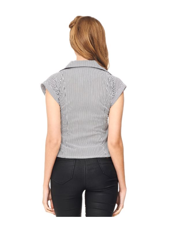 Banned Retro 1950's Willows Collar Stripe Rita Blouse Black & White