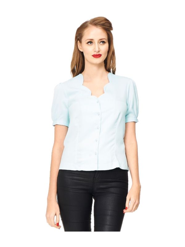 Banned Retro 1950's Make Melodies Scallop Vintage Blouse Mint Green