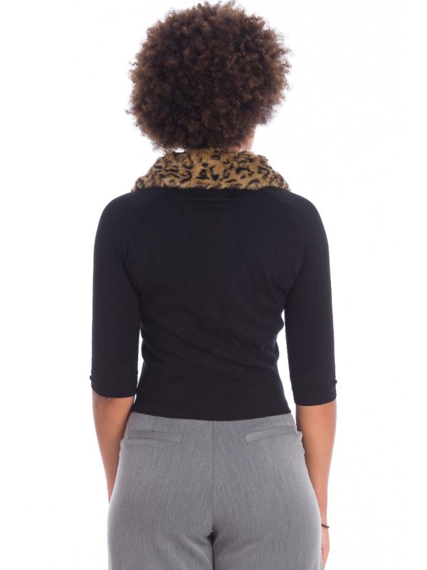 Banned Retro 1950's Leopard Faux Fur Vintage Anita Cardigan Black