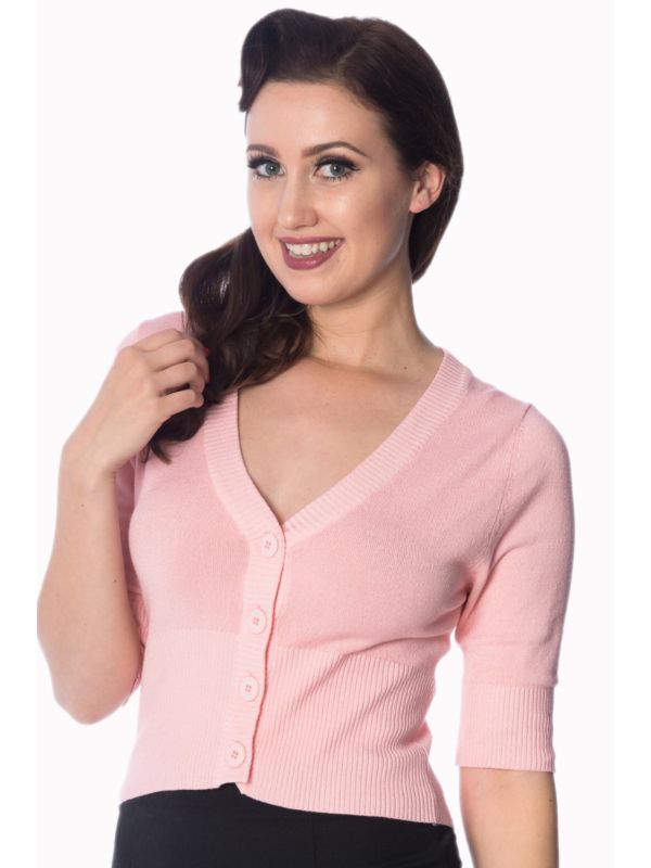 Banned Retro 1950's Overload V-Neck Cropped Vintage Cardigan Rose Pink