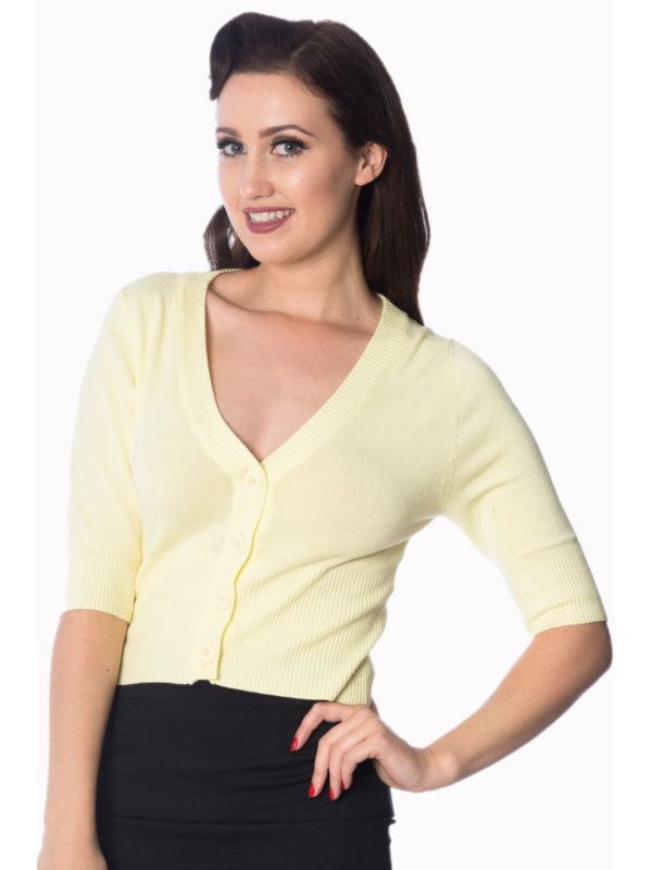 Banned Retro 1950's Overload V-Neck Cropped Vintage Cardigan Yellow