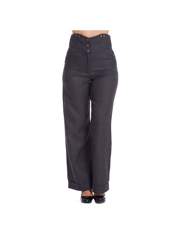 Banned Retro 1950's Sassy High Waist Vintage Lucille Wide Leg Trouser Grey