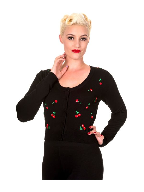 Banned Retro 1950's Drive Me Crazy Cherry Rockabilly Gina Vintage Cardigan Black