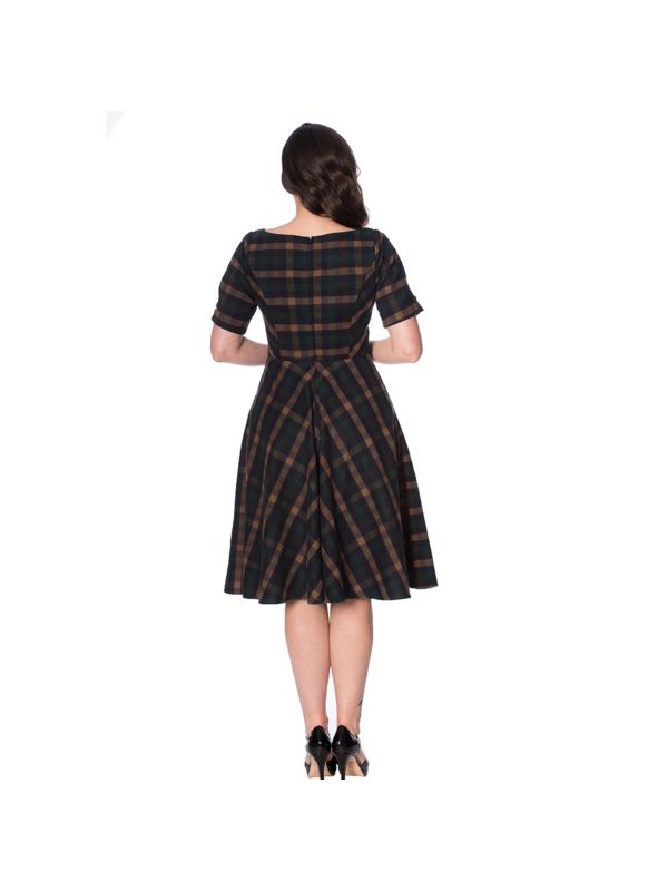 SWEET DAISY FIT AND FLARE CHECK DRESS