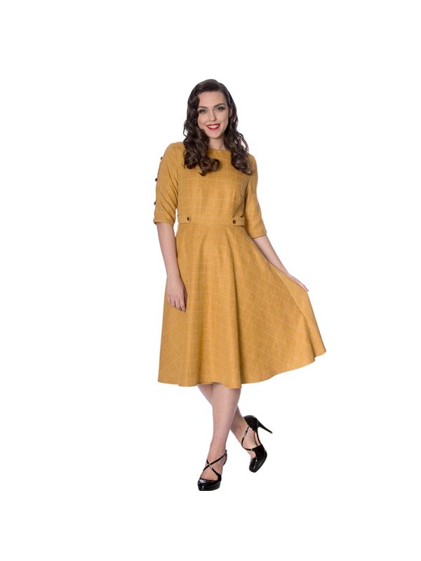 LET'S LIBRARY CHEEKY CHECK FIT AND FLARE DRESS