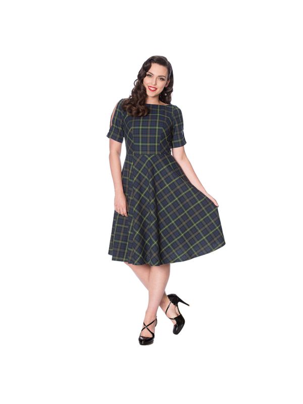 MRS CLAUS FIT AND FLARE CHECK DRESS
