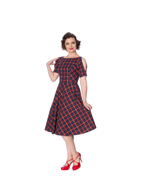 MRS CLAUS FIT AND FLARE CHECK DRESS