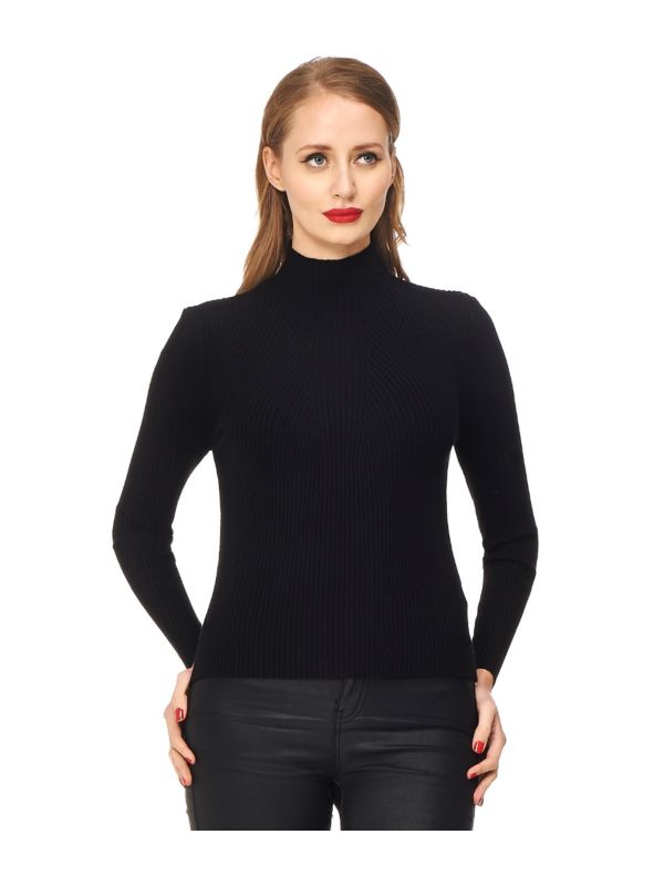 Banned Retro Let's Tango Polo Neck Ribbed Vintage Knit Top Black