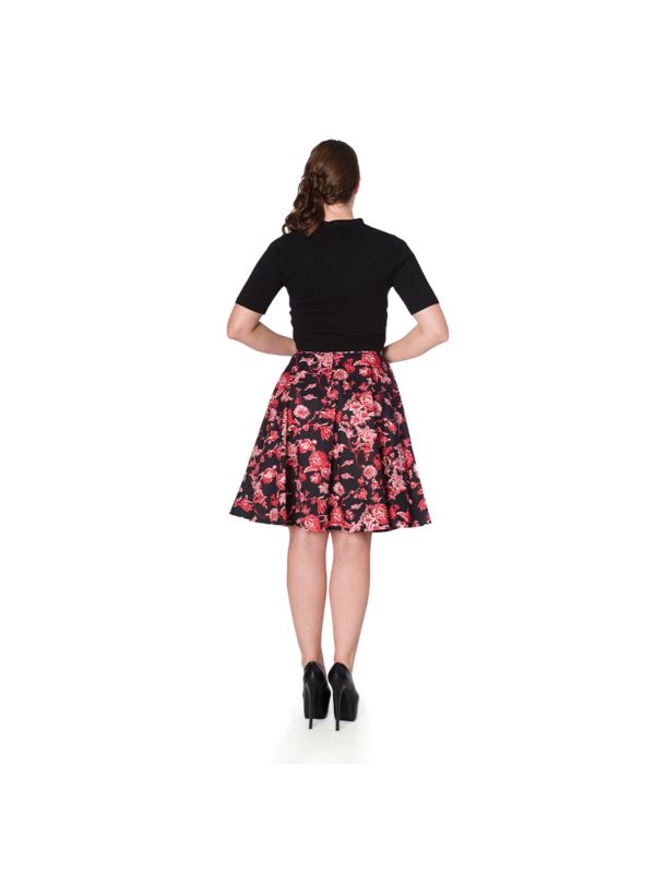Banned Retro 1950's Winter Flower Tie Neck Knit Vintage Top Black
