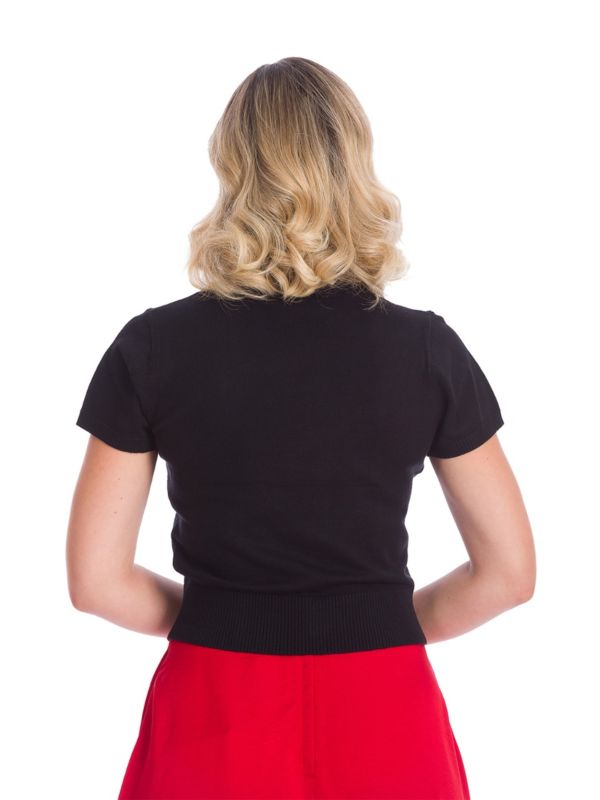 Banned Retro 1950's Cherry Berry Embroidery Knit Vintage Top Black
