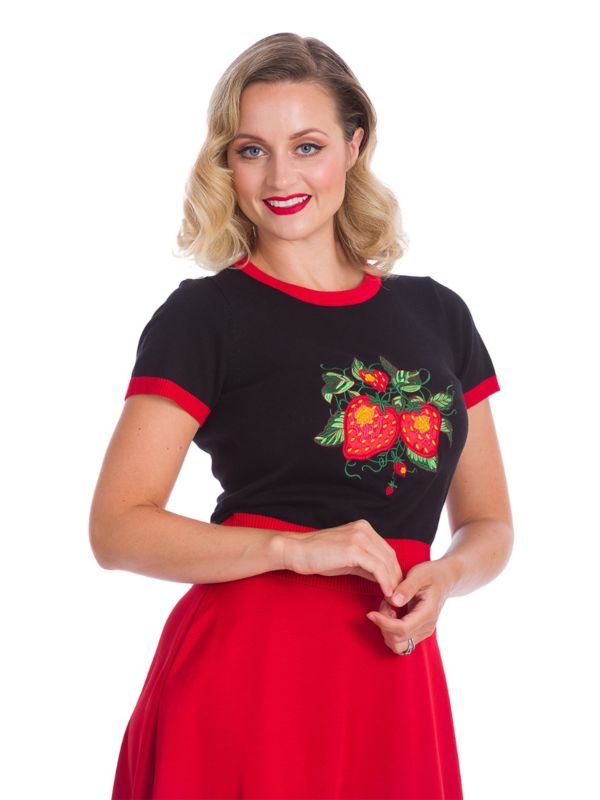 Banned Retro 1950's Strawberry Fields Knit Vintage Top Black 