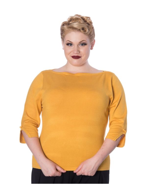 Banned Retro Addicted Knit Vintage Dorothy Top Mustard Yellow
