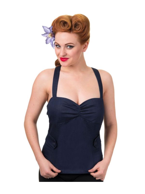 Banned Retro 1950's Blueberry Hill Multiway Denim Strappy Top Blue
