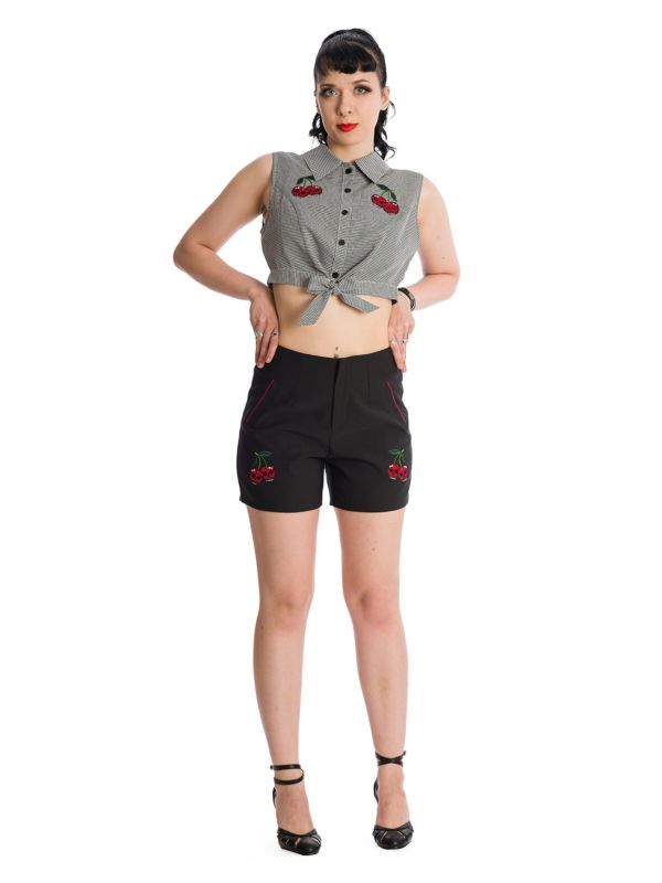 Banned Retro Cherry Up Tie Crop Top Black