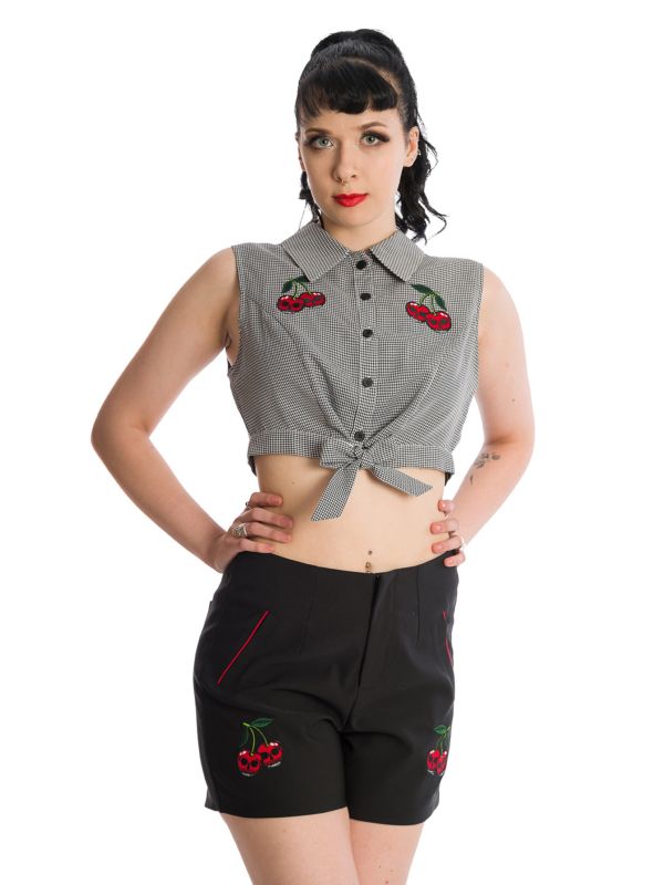 Banned Retro Cherry Up Tie Crop Top Black