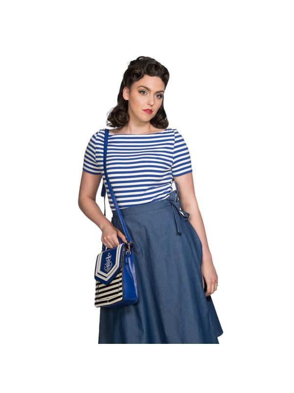 Banned Retro 1950's Stripe Nautical Boat Neck Vintage Dorothy Top