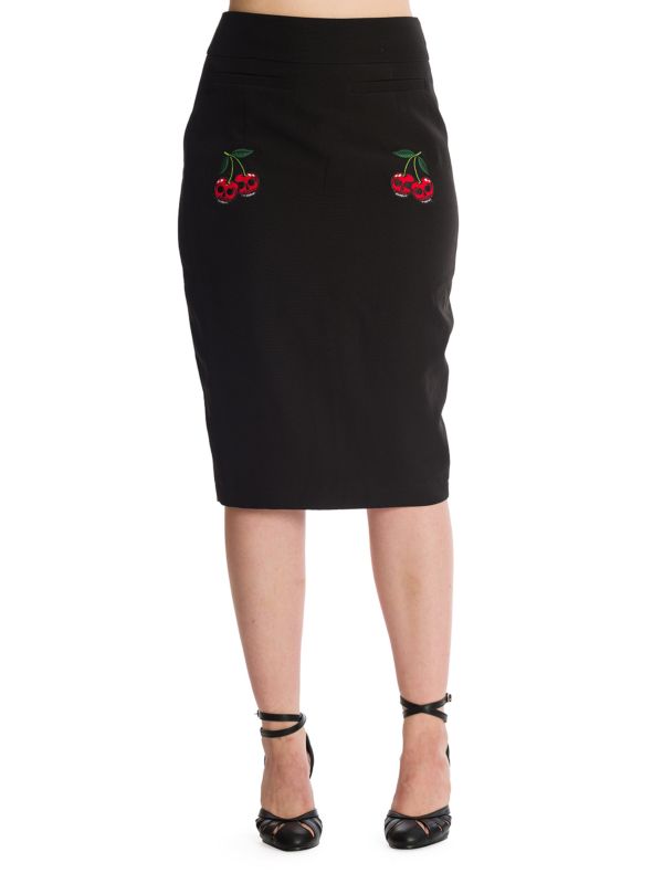 Banned Retro Cherry Jane Rockabilly Pencil Skirt Black