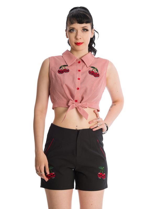 Banned Retro Cherry Up Tie Crop Top Red