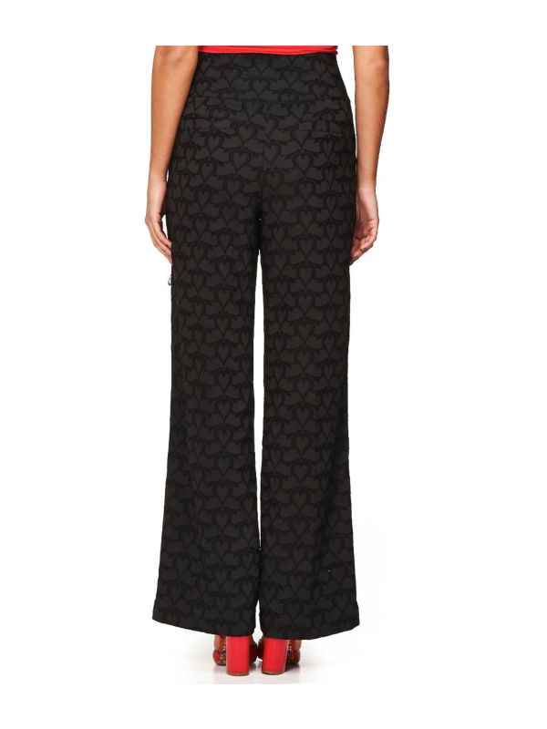 Banned Retro 1950's Fantasy Island Jacquard Hearts Vintage Wide Leg Trouser Black
