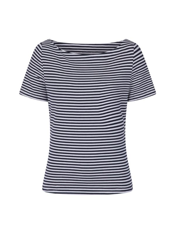 Banned Retro 1950's Stripe Nautical Boat Neck Vintage Dorothy Top Navy