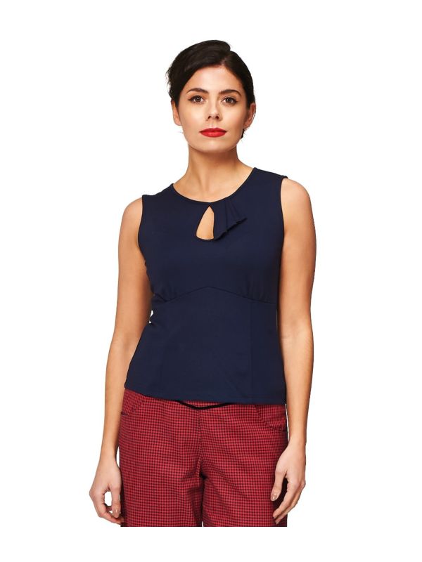 Banned Retro Basic Instinct Keyhole Vintage Top Night Blue