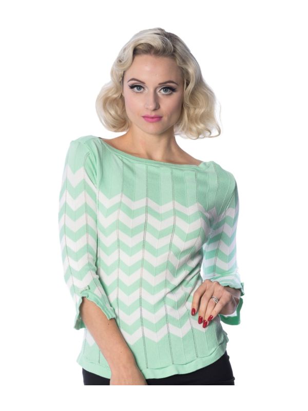 Banned Retro 70's Vanilla Zig Zag Vintage Dorothy Knit Top Mint