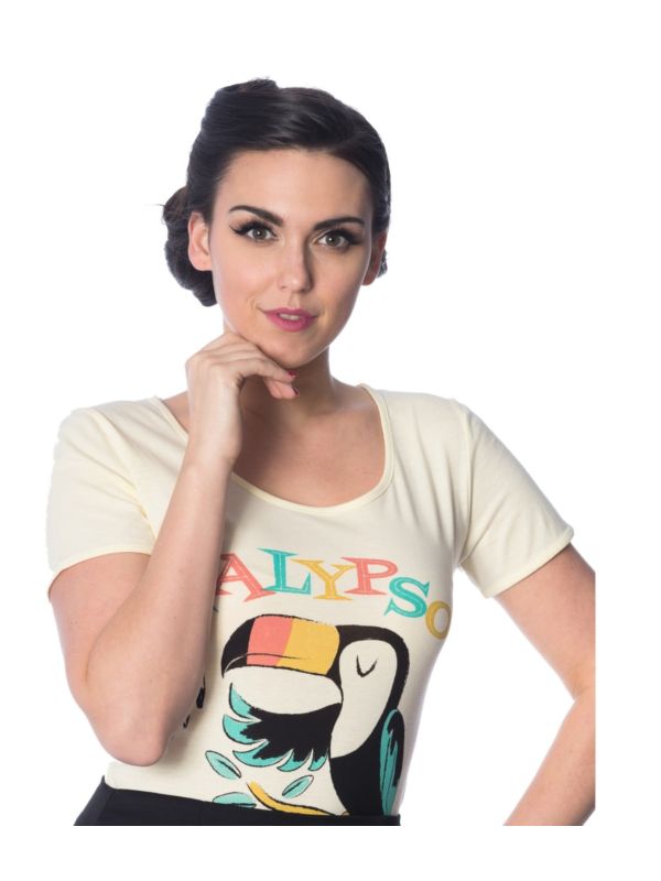 Banned Retro Tropical Calypso Paradiso Toucan Didi Vintage T-Shirt Cream