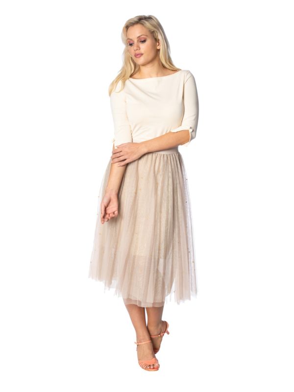 Banned Retro 1950's Oonagh Basic Boat Neck Vintage Dorothy Top Cream