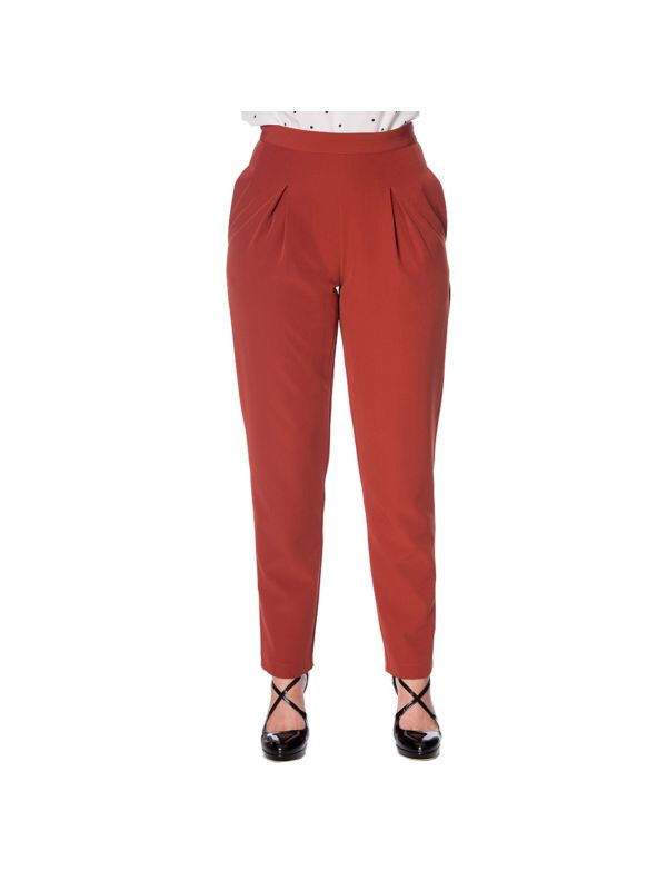 Banned Retro Wear Me Everywhere Slim Leg Vintage Trouser Brick Red