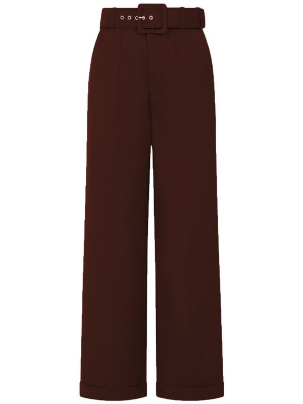 Banned Joanna 40s Wide Leg Trousers - Vintage Style Belted Comfort Pants-Brown