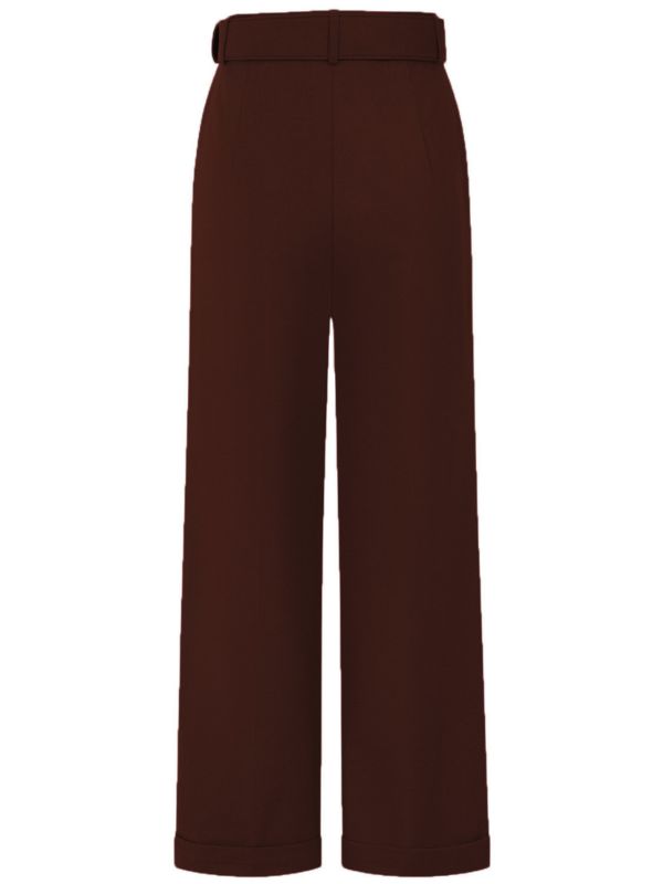 Banned Joanna 40s Wide Leg Trousers - Vintage Style Belted Comfort Pants-Brown