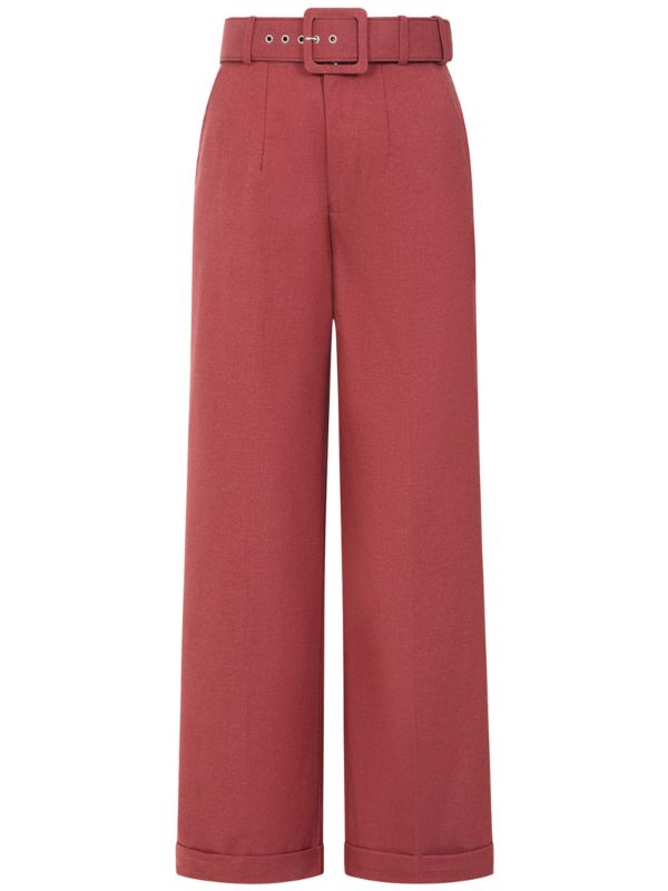 Banned Joanna 40s Wide Leg Trousers - Vintage Style Belted Comfort Pants-Wash Burgundy