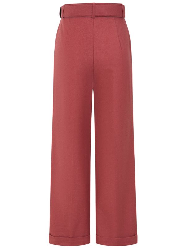 Banned Joanna 40s Wide Leg Trousers - Vintage Style Belted Comfort Pants-Wash Burgundy