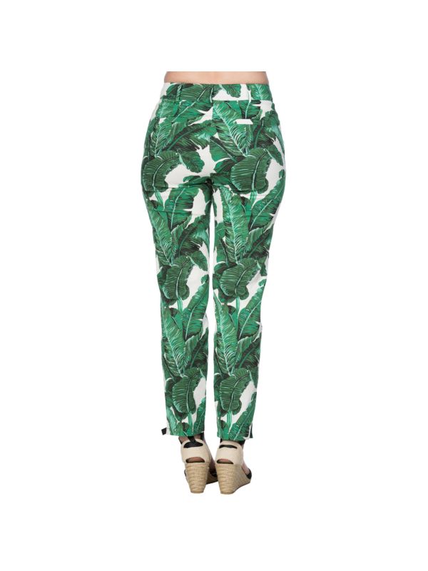 Banned Retro 1950's Tropical Leaves Floral Vintage Slim Leg Trouser Green