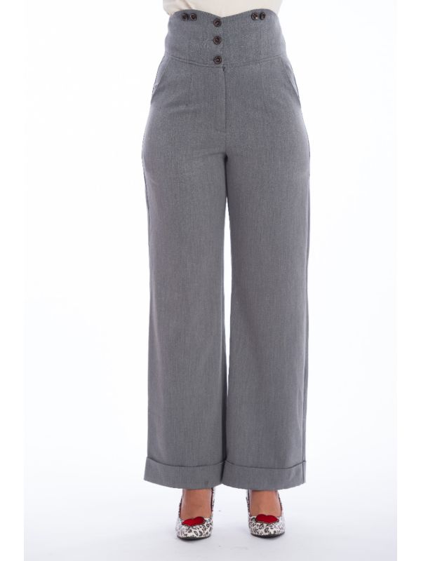 Banned Retro 1950's Girl Boss High Waist Vintage Lucille Wide Leg Trouser Grey