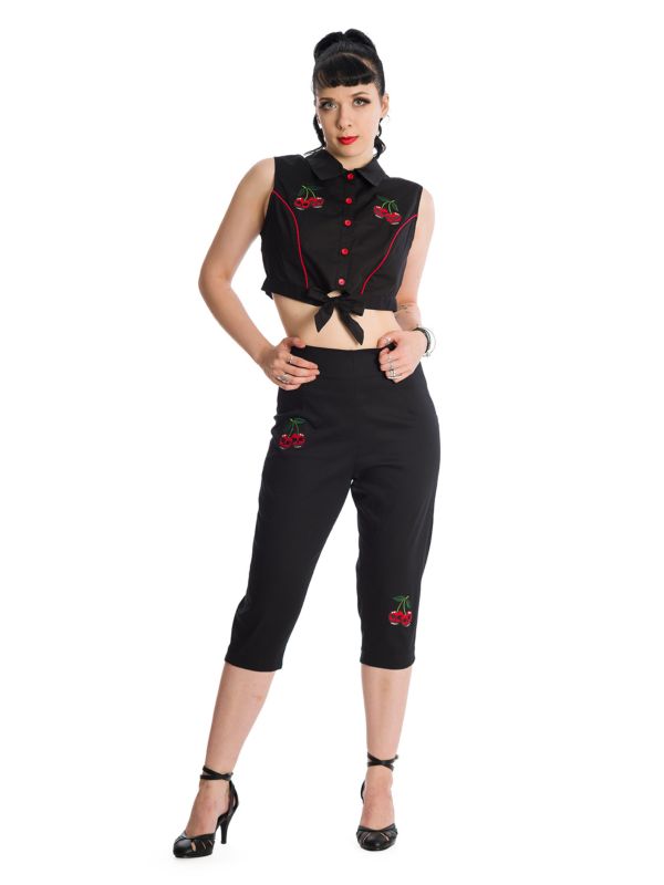 Banned Retro Sweet Revenge Cherry Skull Rockabilly Trousers