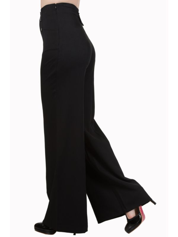 Banned Retro 1950's Stay Awhile Anchor Nautical Elizabeth Vintage Wide Leg Trouser Black