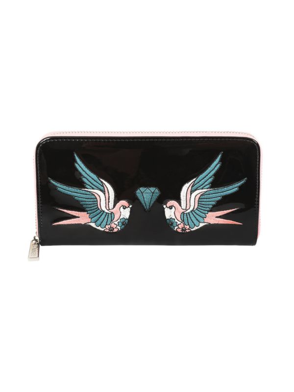 BANNED The Swallows Return Lacquer Wallet | Rockabilly Card Organizer-Black-One Size